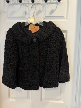 Vintage Persian Lambs Wool Black Cropped Coat Small. 1950’s 60’s